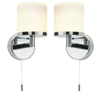 2 PACK IP44 Bathroom Wall Light Chrome Diffused Glass Modern Round Fitting Lamp Loops Clear One Size