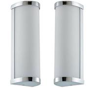 2 PACK IP44 Bathroom Wall Light Chrome & Frosted Glass Modern Twin Curved Lamp