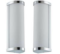 2 PACK IP44 Bathroom Wall Light Chrome & Frosted Glass Modern Twin Curved Lamp