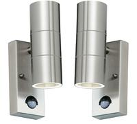 2 PACK IP44 Outdoor Accent Light & PIR GU10 Stainless Steel Up & Down Wall Lamp Loops Metallics One Size