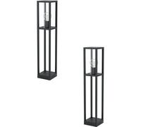 Loops 2 PACK IP44 Outdoor Bollard Light Black Cast Aluminium Box 40W E27 Tall Post Loops Black