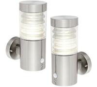 2 Pack Ip44 Outdoor Led Light Brushed Steel Spiralled Outdoor Pir Wall Lamp
