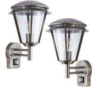 2 PACK IP44 Outdoor Wall Lamp Brushed Steel Modern PIR Lantern Porch Curve Light