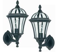 2 PACK IP44 Outdoor Wall Lamp Matt Black & Glass Traditional Lantern Porch Path Loops Black One Size