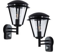 2 PACK IP44 Outdoor Wall Lamp Matt Black Steel Modern PIR Lantern Porch Curved