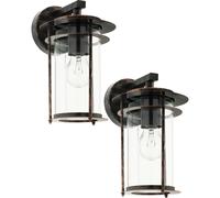 2 PACK IP44 Outdoor Wall Light Antique Copper & Glass Shade Lamp 1x 60W E27 Loops Copper One Size