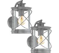 Loops 2 PACK IP44 Outdoor Wall Light Antique Silver & Glass Loop Lantern 60W E27 in Metallics Loops Metallics