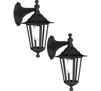 2 PACK IP44 Outdoor Wall Light Black Aluminium Lantern 1x 60W E27 Porch Lamp Loops Black One Size