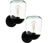 2 PACK IP44 Outdoor Wall Light Black Aluminium & Plastic 1x 60W E27 Lamp Loops Black One Size