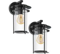 Loops 2 PACK IP44 Outdoor Wall Light Black Dome Down Shade 1x 60W E27 Porch Lamp