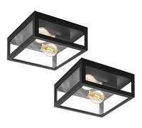 2 PACK IP44 Outdoor Wall Light Black & Glass Box Twin 60W E27 Porch Lamp