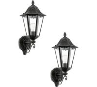 Loops 2 PACK IP44 Outdoor Wall Light Black & Silver Patina Up Lantern 1x 60W E27 Loops Black