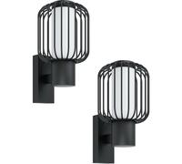 Loops 2 PACK IP44 Outdoor Wall Light Black Zinc Steel Cage 1x 28W E27 Porch Lamp Loops Black