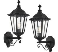 2 PACK IP44 Outdoor Wall Light Matt Black & Glass Traditional Lantern Dimmable