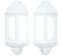 Loops 2 PACK IP44 Outdoor Wall Light Matt White Traditional Lantern PIR Motion Lamp Loops White
