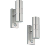Loops 2 PACK IP44 Outdoor Wall Light & PIR Motion Sensor Stainless Steel 2x 3W GU10 in Metallics Loops Metallics