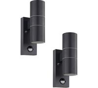2 PACK IP44 Outdoor Wall Light & PIR Sensor Anthracite Steel 2x 3W GU10
