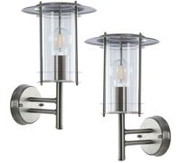 2 PACK IP44 Outdoor Wall Light Stainless Steel Lantern Glass Round Outdoor Lamp