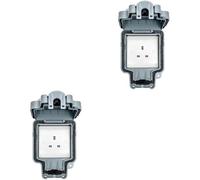 2 PACK IP66 Outdoor 1 Gang Single Unswitched 13A UK Plug Socket Garden Enclosure - Weatherproof Mains Power Outlet
