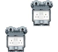 2 PACK IP66 Outdoor 2 Gang Double Switched 13A UK Plug Socket Garden Enclosure