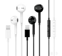 2 Pack iPhone Wired Earbuds Compatible with iPhone 14/13/12/11/8/7/X/Pro/Pro Max iPad, APPLE MFi Certified In Ear Lightning Earphones Headphones (White&Black)