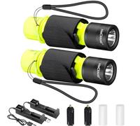 2 Pack IPX8 Waterproof Diving Flashlight Rechargeable Scuba Dive Light with 3 Modes for Scuba Diving, Snorkeling, Fishing, Emergency for Divers, Outdoor Enthusiasts