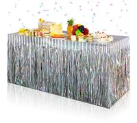 2 Pack Iridescent Plastic Table Skirt, Metallic Foil Fringe Tinsel Table Skirts for Rectangle Tables, Disposable Laser Rainbow Table Skirt Iridescent Party Decorations for Birthday Wedding, 29x108Inch