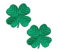 2 Pack Irish Clover Emerald Green Easter Lucky 4 Leaf Embroidered Emblem Ireland Lucky Shamrock Iron On Sew On Patch for Clothes Clothing Jacket Jeans Hats Shoes Bags Coat Pants Retro Decor