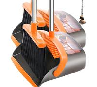 2-Pack is More economical,Upgraded Broom and Dustpan,with 52" Long Handle, Dustpan Teeth with self-Cleaning Function, Indoor and Outdoor Sweeping, Perfect for Home Office (Large Size/Orange /2-Pack)