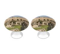 2 Pack Israel at The Tower of David Cabinet Knobs Round Drawer Pulls | Stainless Steel Kitchen Cabinet Hardware, Single Hole with Screws, Durable Drawer Knobs for Dresser Cupboard Wardrobe Closet