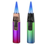 2 Pack Jet Torch Lighter, Dual Flame Refillable Butane Gas, Windproof Adjustable Flame Lighters for Kitchen,Outdoor,Grill,Candle,Camping (Without Butane)-Purple+Cyan