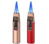 2 Pack Jet Torch Lighter, Dual Flame Refillable Butane Gas, Windproof Adjustable Flame Lighters for Kitchen,Outdoor,Grill,Candle,Camping (Without Butane)-Red+Rose Gold