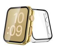 [2-Pack] Julk 38mm Gold Cover with Screen Protector for Apple Watch Series 3/2, 9H Tempered Glass with Slim Hard Protective Case for iWatch [1 Gold + 1 Transparent]