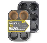2 Pack Jumbo Muffin Pan for Baking, Extra Large Cupcake Pan includes 50 Natural Jumbo Cupcake Liners, Muffin Tin Nonstick 6 Cup, Baking Pans Set, Carbon Steel Baking Supplies