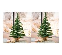 2-Pack Kaemingk 60cm Tabletop Christmas Trees in Natural Jute Bag - Neutral, Compact Decor for Windowsills or Tables