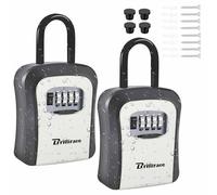 2 Pack Key Lock Box, Waterproof Metal 4 Digits Combination Lockbox with Removable Shackle, Wall Mount Resettable Key Hider, Upgraded Large Password Boxes for Car House Office Apartment Keys-Grey