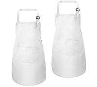 2 Pack Kids Apron with Pockets, Adjustable Boys Girls Chef Aprons, Childrens Kitchen Cooking Artist Aprons, Toddler Garden Bib Aprons for Crafting Painting Baking BBQ (M for 7-13 Age) (White)