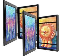 2 Pack Kids Art Frames Front Opening Wooden Artwork Display Picture Frame | Magnetic Acrylic Door, High Capacity Shadow Box Frame for 150 Pictures, Horizontal Vertical Wall Hanging Photo Frame, Black