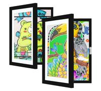 2 Pack Kids Art Frames with Mount, A4 Children’s Changeable Storage Frame Front Opening, Kid Artwork Display Frame, Child Multiple Picture Frames Drawing Hanging Art for Wall White (Black)