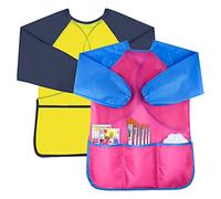 2 Pack Kids Art Smock Toddler Smocks Waterproof Artist Painting Aprons with Long Sleeve and 3 Pockets for Painting,Cooking,Eating,Arts & Crafts Childs Paint Apron for Children Ages 3-8