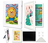 2 Pack Kids Artwork Display Frames A4, Childrens Storage Frame Changeable, Kids Art Frames with Mount Front Opening for Display Pictures, Drawings, Art Projects, 4 Acrylic Boards, Hold 150 Pcs (White)