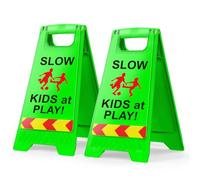 2 Pack Kids at Play Safety Signs for Street, Children at Play Safety Signs with Reflective Tape 17.5" Height Double-Sided Easier to Identify, Slow Down Kids at Play Sign for Street Neighborhoods