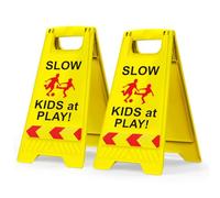 2 Pack Kids at Play Safety Signs for Street, Children at Play Safety Signs with Reflective Tape 17.5" Height Double-Sided Easier to Identify, Slow Down Kids at Play Sign for Street Neighborhoods
