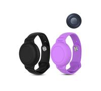 2 Pack Kids Silicone Watch Straps for Motorola Moto Tag Anti-Loss Tracker,daunke Full Protection Cover,Scratch-Resistant,Shockproof,Waterproof（Black，Purple）