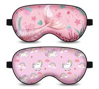 2 Pack Kids Sleep Mask, Cute Unicorn Mermaid Blackout Sleeping Mask, Kids Eye Mask with Adjustable Strap, Soft Eye Blindfold for Girls Teen Home Travel Nap Party Supplies, Ocean Rainbow Blindfold