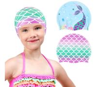 2 Pack Kids Swim Cap Durable Silicone Swimming Cap for Boys Girls Toddler Waterproof Swimming Cap for Long and Short Hair Bathing Caps to Keep Hair Dry