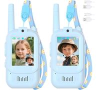 2-Pack Kids Walkie Talkies with Video Calling, No Wi-Fi Needed for 2-Way Video Chat, Rechargeable Handheld Video Intercom for Indoor Outdoor Play, Camping, Gift for Boys Girls Ages 3-12 (Blue/Pink)