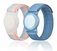 2 Pack Kids Wristband Compatible with Apple AirTag, Protective Case for Air Tag GPS Tracker Holder with Nylon Bracelet, Adjustable Anti Lost Watch Band for Toddler Child Elder (Rainbow & Blue)