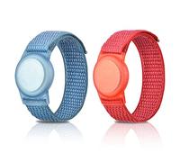 2 Pack Kids Wristband for AirTag, Nylon Watch Band GPS Tracker Holder Protective Case Compatible with Apple Air Tag, Adjustable Anti-lost Bracelet for Toddler Baby Children Elders(Red+Blue)