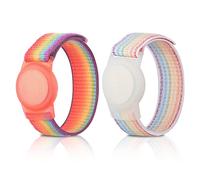 2 Pack Kids Wristband for AirTag, Nylon Watch Band GPS Tracker Holder Protective Case Compatible with Apple Air Tag, Adjustable Anti-lost Bracelet for Toddler Baby Children Elders (RainbowA+RainbowB)